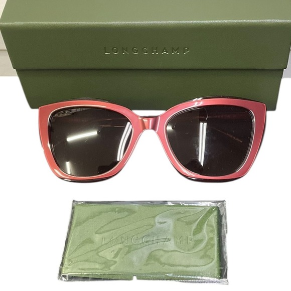 Longchamp‎ LO695S 600 Burgundy Rose Square Cat Eye Sunglasses Womens Gold Logo